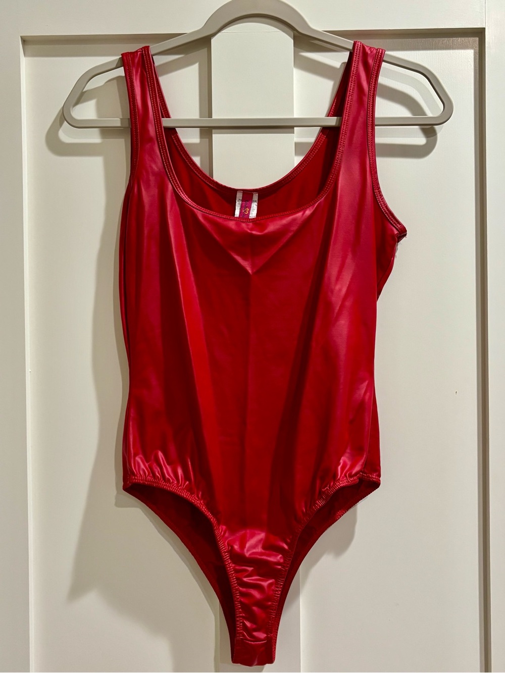 Pleather Red One-Piece Bodysuit - Classic Scoop Back